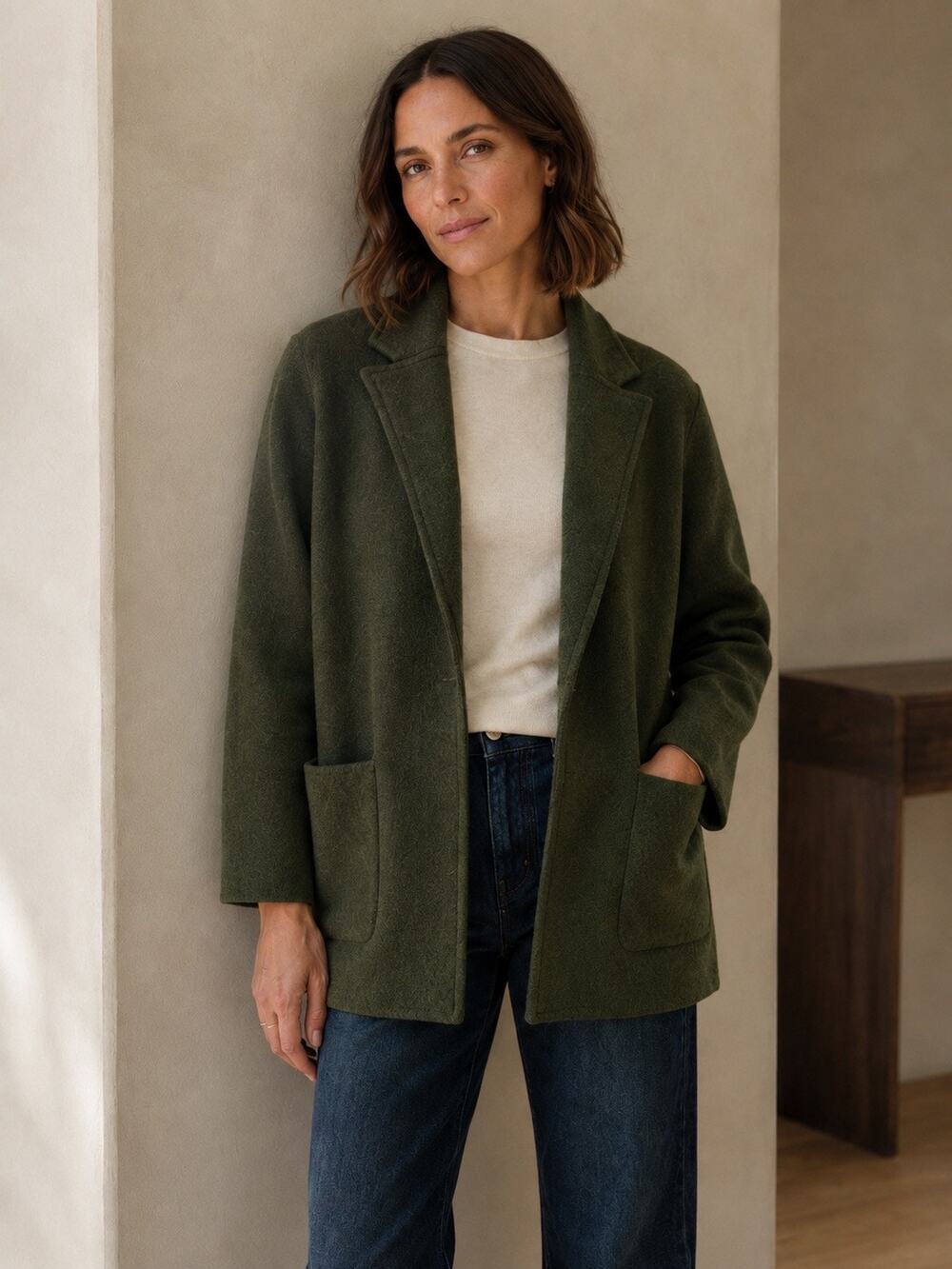 J.Crew Sophie Open Front Sweater Blazer Merino Wool Olive Medium